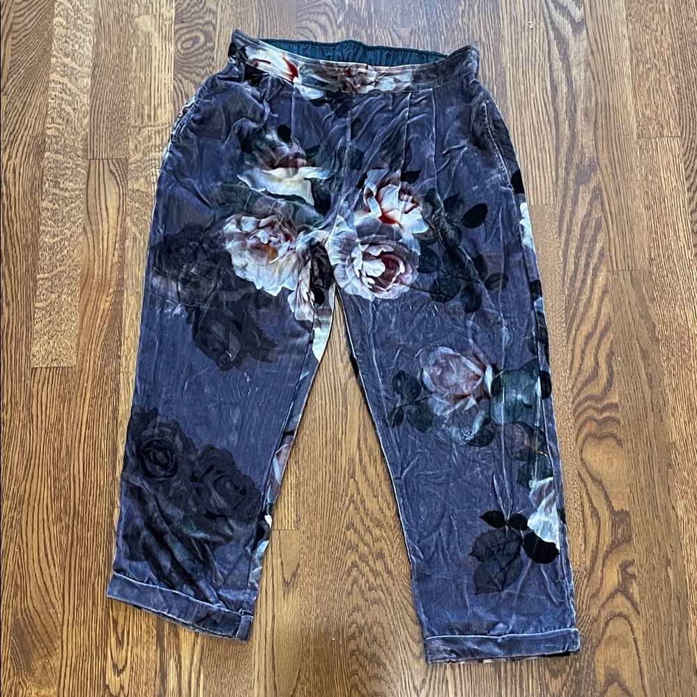 Johnny Was Velvet Pants with Floral Pattern